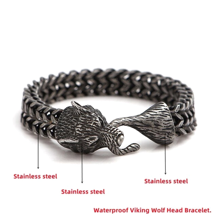Hochwertiger Wikinger Armreif Fenrir Wolf aus Edelstahl als Wikinger Schmuck