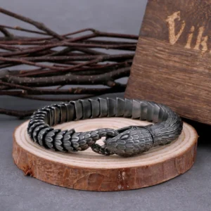 Wikinger Armreif Jörmungandr Midgardschlange Ouroboros aus Edelstahl, schwarze Vintage Optik