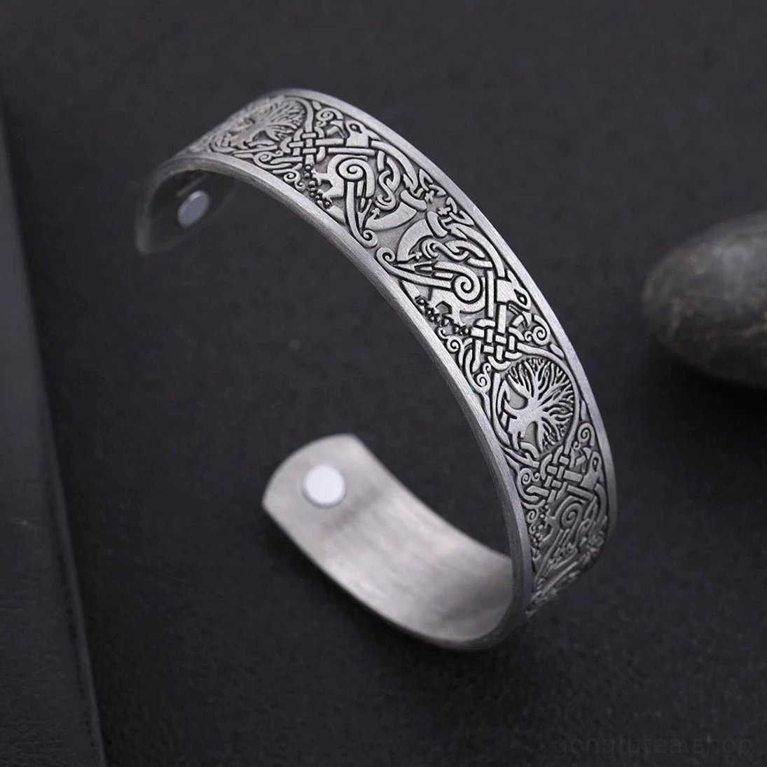Wikinger Armreif Lebensbaum Yggdrasil aus Edelstahl mit Magnetverschluss für Damen