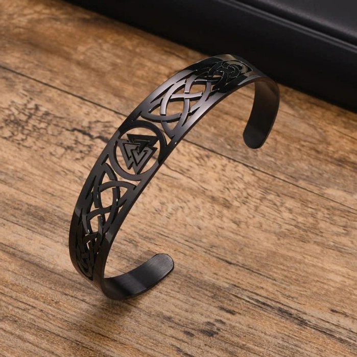 Wikinger Armreif mit Valknut Symbol, offener Edelstahl Cuff für Männer