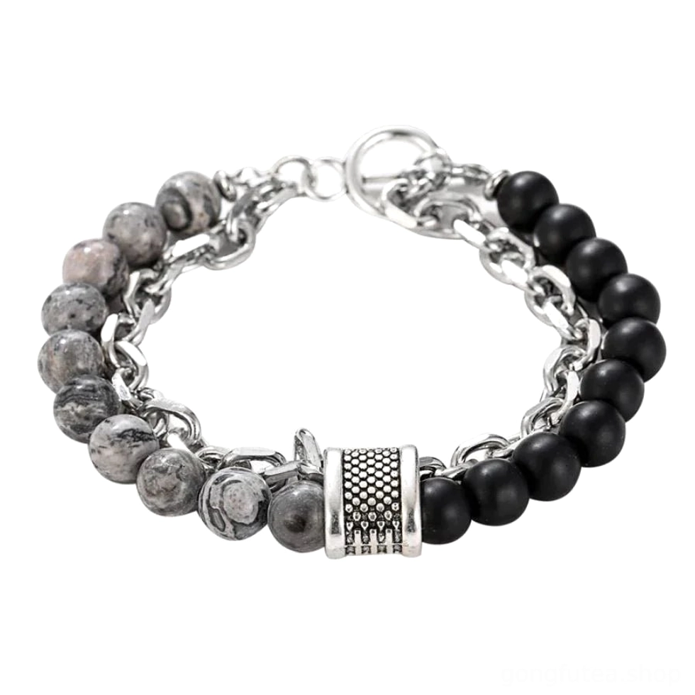 Wikinger Armreif Variante mit schwarzem Onyx und Lavastein
