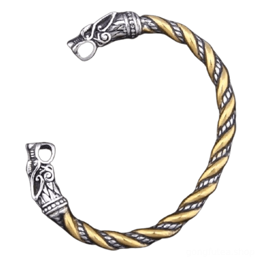 Wikinger Armreif mit gold akzenten am tragearm, tragansicht