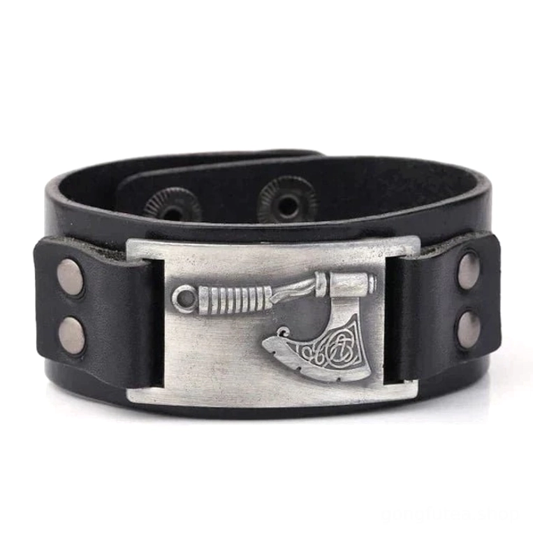 Wikinger Axt Leder Armband aus verschiedenen Blickwinkeln, Wikinger Schmuck