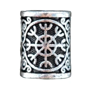 Hochwertige Wikinger Bartperle mit Aegishjalmur Symbol aus 316L Edelstahl, authentischer Wikinger Bartschmuck