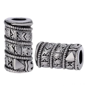 Wikinger Bartperle mit Jormungandr und Runen Design aus 316L Edelstahl, Wikinger Bartschmuck