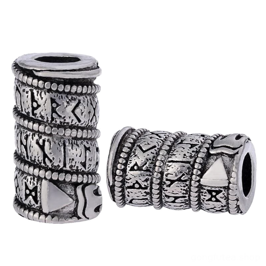 Wikinger Bartperle mit Jormungandr und Runen Design aus 316L Edelstahl, Wikinger Bartschmuck