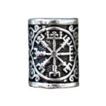 Wikinger Bartperle mit Vegvisir Symbol aus Edelstahl, authentischer nordischer Bartschmuck mit Runenkompass
