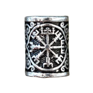 Wikinger Bartperle mit Vegvisir Symbol aus Edelstahl, authentischer nordischer Bartschmuck mit Runenkompass