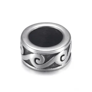 Seitenansicht Wikinger Bartperle mit Njord Wellenmuster - Authentischer Wikinger Bartschmuck