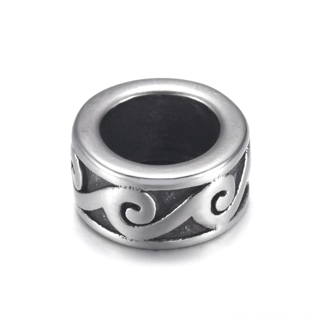 Seitenansicht Wikinger Bartperle mit Njord Wellenmuster - Authentischer Wikinger Bartschmuck