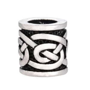 Traditionelle Wikinger Bartperle mit Nordischer Knoten Gravur aus antik 316L Edelstahl, Wikinger Bartschmuck