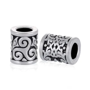 Handgefertigte Wikinger Bartperle mit Triskelion Symbol aus 316L Edelstahl, authentischer Wikinger Bartschmuck