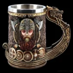 Wikinger Becher 600ml, Drakkar Design mit Odin Motiv, Edelstahl Innenraum
