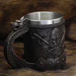 Wikinger Becher Drakkar Drachenschiff 600ml aus Resin und Edelstahl im antiken Wikinger Design
