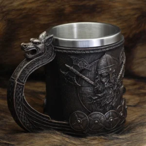Wikinger Becher Drakkar Drachenschiff 600ml aus Resin und Edelstahl im antiken Wikinger Design