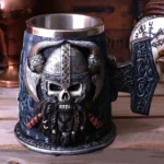 Wikinger Becher Mjolnir mit Wikinger Totenkopf, 3D Relieff Design, Edelstahl Innenraum