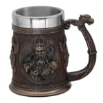 Wikinger Becher mit Odin und Thor Götter Relief, nordischer Bierkrug