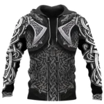 Wikinger Hoodie Berserker mit 3D Druck, schwarzes Herren Kapuzenpullover mit Wikingeräxten und keltischen Mustern