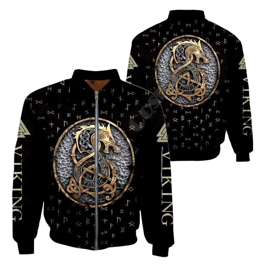 Wikinger Bomberjacke mit Fenrir und Runen für Männer und Frauen