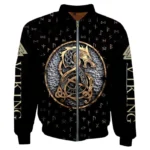 Wikinger Bomberjacke Fenrir schwarz mit 3D Druck Wikinger Motiv
