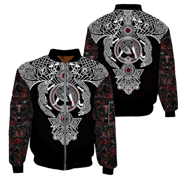 Wikinger Bomberjacke mit nordischen Wölfen 3D Druck Wikinger Kleidung