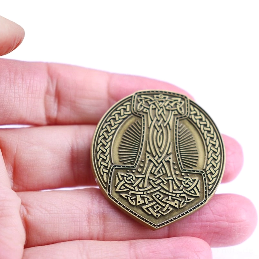 Handhalt der Wikinger Brosche Thors Hammer zur Groessenanzeige