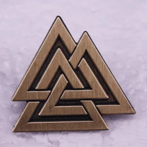 Wikinger Brosche mit Valknut Symbol von vorne in antiker Bronze Optik