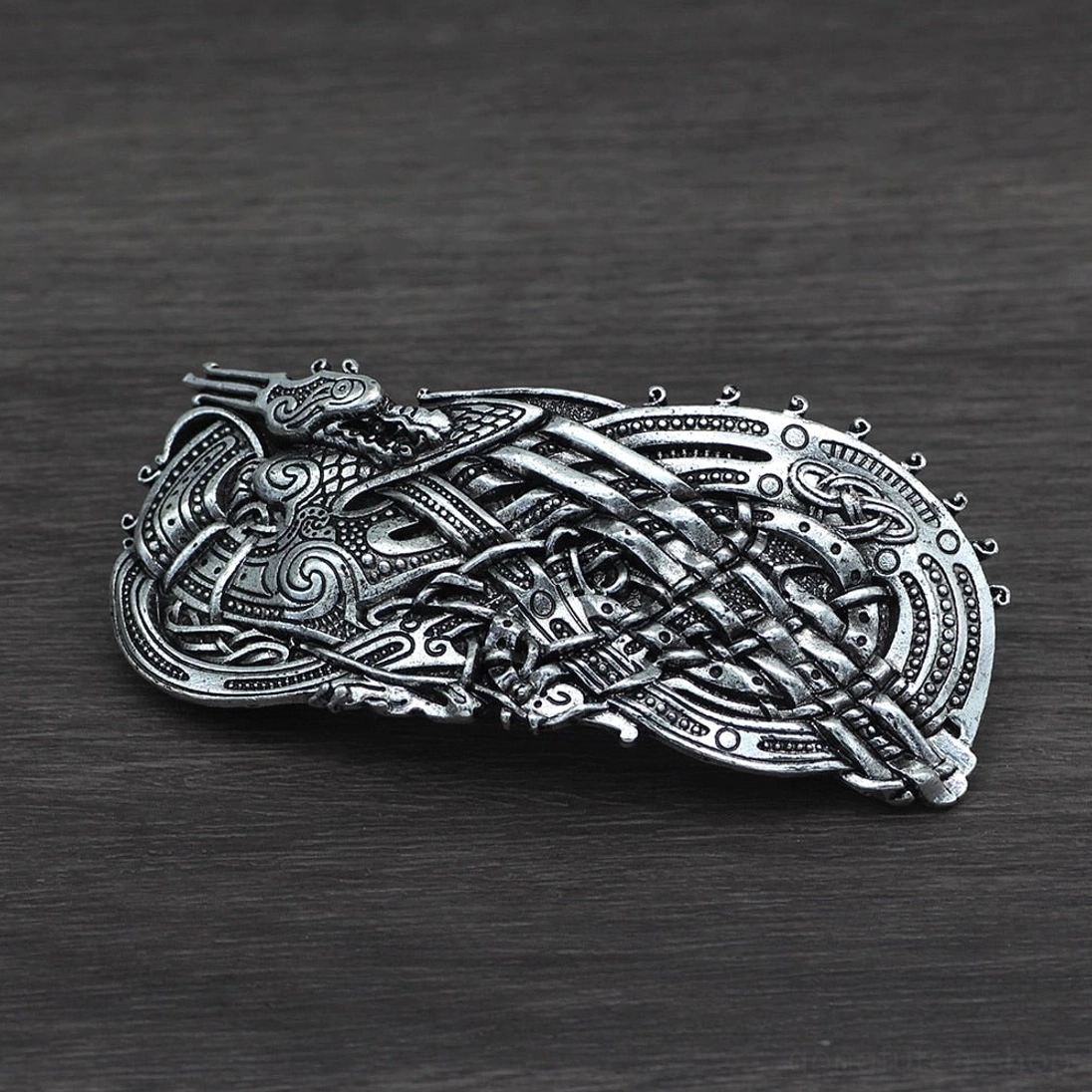 Wikinger Drache Brosche mit original Wikinger Aufbewahrungstasche