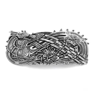 Wikinger Drache Brosche mit traditionellen nordischen Ornamenten, antik silber