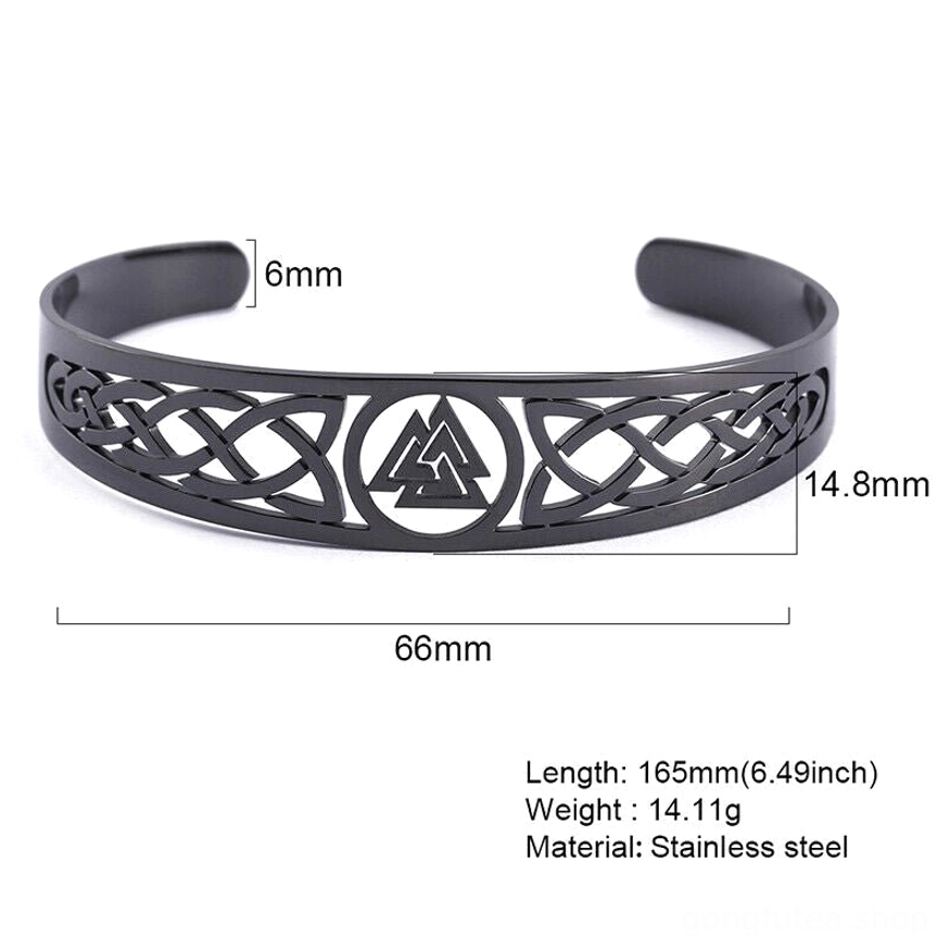 Wikinger Edelstahl Armreif mit Valknut und Triskel Symbol
