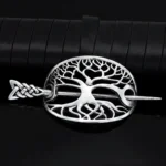 Wikinger Haarspange mit Yggdrasil Baum des Lebens und keltischen Knoten, Metall Haarschmuck