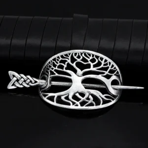 Wikinger Haarspange mit Yggdrasil Baum des Lebens und keltischen Knoten, Metall Haarschmuck