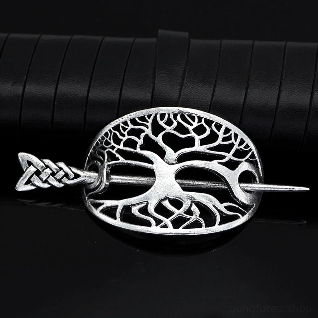 Wikinger Haarspange mit Yggdrasil Baum des Lebens und keltischen Knoten, Metall Haarschmuck