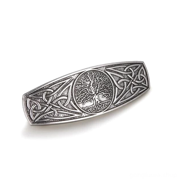 Handgefertigter Wikinger Haarschmuck mit Gravur des Lebensbaums Yggdrasil