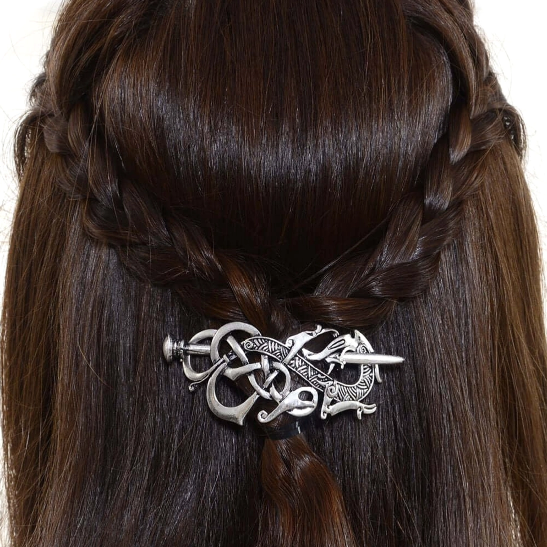 Gesamtansicht der Wikinger Haarspange, traditioneller Haarschmuck im nordischen Stil