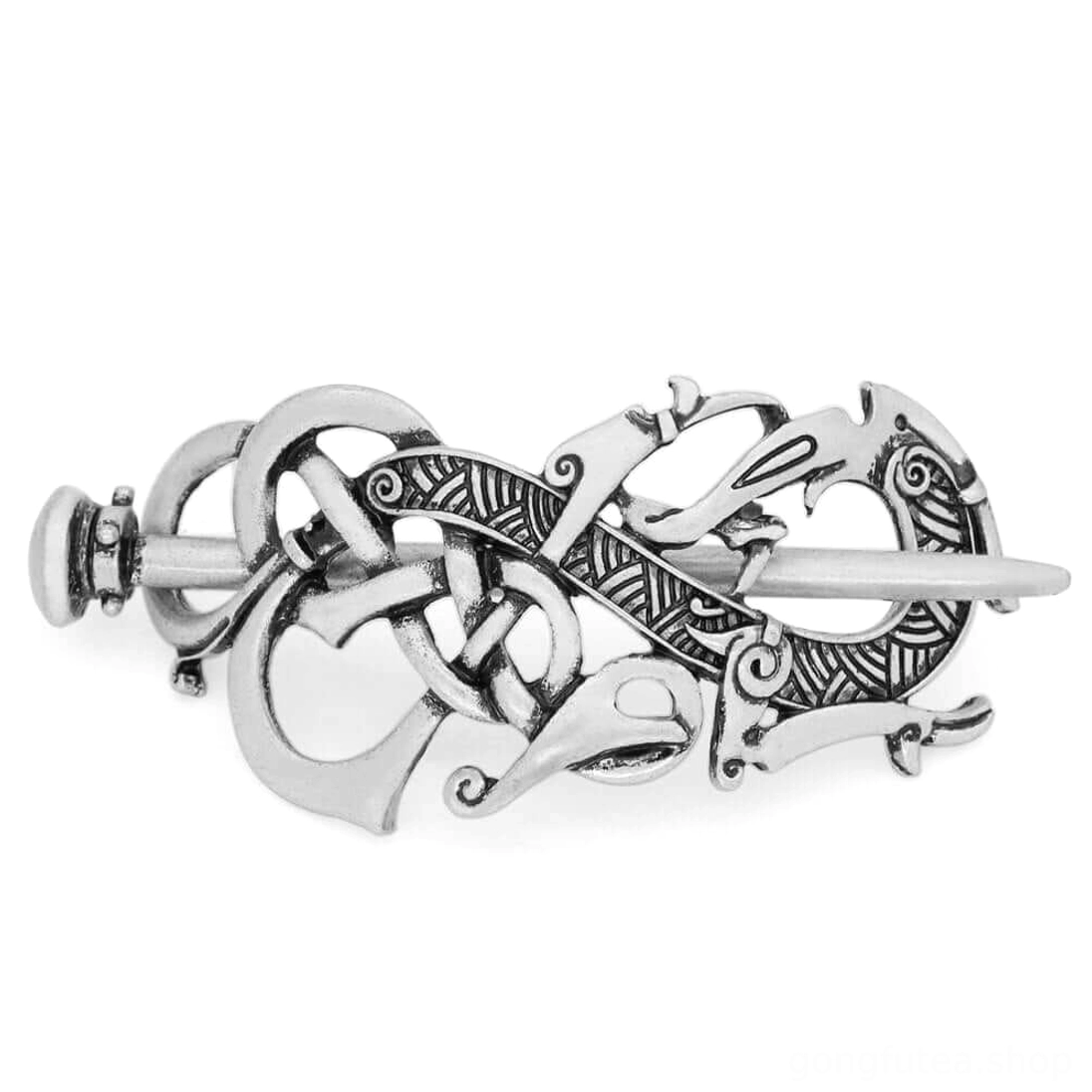 Wikinger Haarspange mit keltischem Drachen Motiv, antiker silberner Haarschmuck für Schildmaid