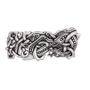Wikinger Haarspange mit nordischem Wolf Motiv, silberner antiker Haarschmuck