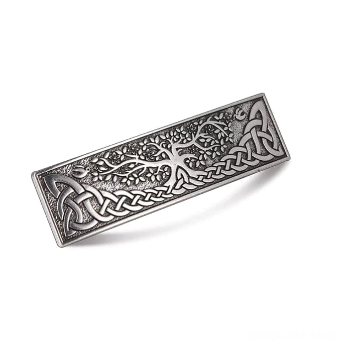 Handgefertigte Wikinger Haarspange Yggdrasil aus Edelstahl Silber