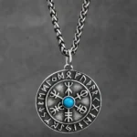 Wikinger kette Aegishjalmur aus Sterling Silber mit Türkisstein Nahaufnahme