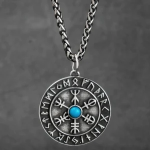 Wikinger kette Aegishjalmur aus Sterling Silber mit Türkisstein Nahaufnahme