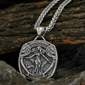 Wikinger kette mit Freya Göttin Anhänger, detailreiche Ansicht des Wikinger Anhängers