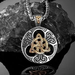 Wikinger Halskette mit goldverziertem keltischen Triquetra Knoten Wikinger Anhänger