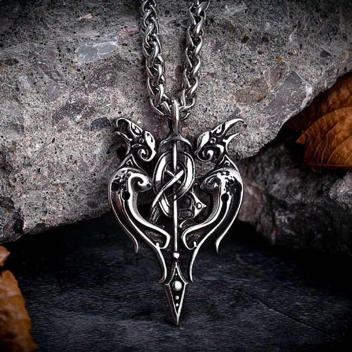 Wikinger kette mit Huginn und Munin Design - Edelstahl Wikinger Halskette Anhänger