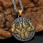 Wikinger Halskette mit Huginn Muninn und Valknut Symbol, Edelstahl Amulett