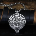 Wikinger Halskette mit Odins Rabe und Vegvisir Wikinger Kompass aus Edelstahl