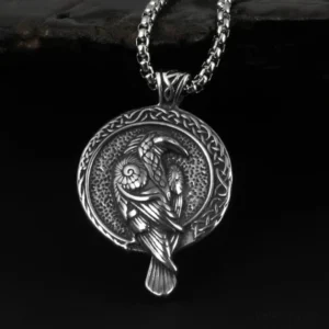 Wikinger Halskette mit Odins Raben Huginn und Muninn Edelstahl Anhänger