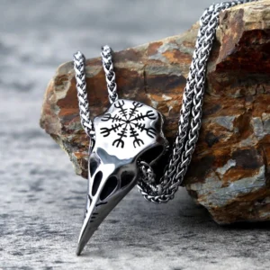 wikinger halskette rabenschaedel anhaenger odins raben vintage edelstahl nordisches amulett