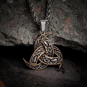 Gold akzentuierte Wikinger Halskette mit Trinity Knot Amulett aus Edelstahl