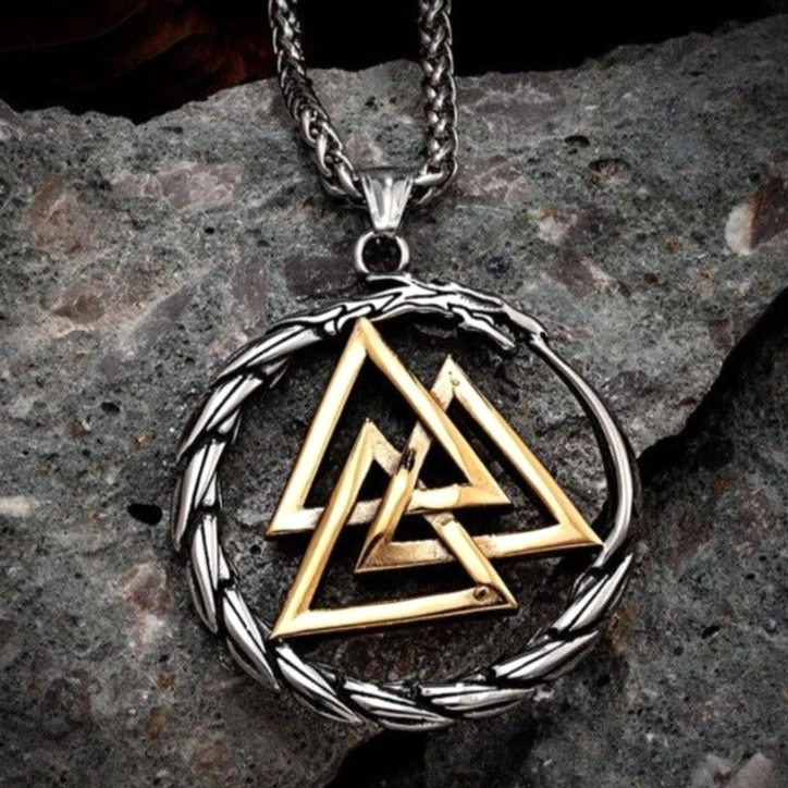 Wikinger Halskette mit Valknut und Ouroboros Anhänger aus Edelstahl, silber