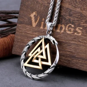 Herren Wikinger Kette mit Ouroboros und Valknut Symbol, vintage Stil